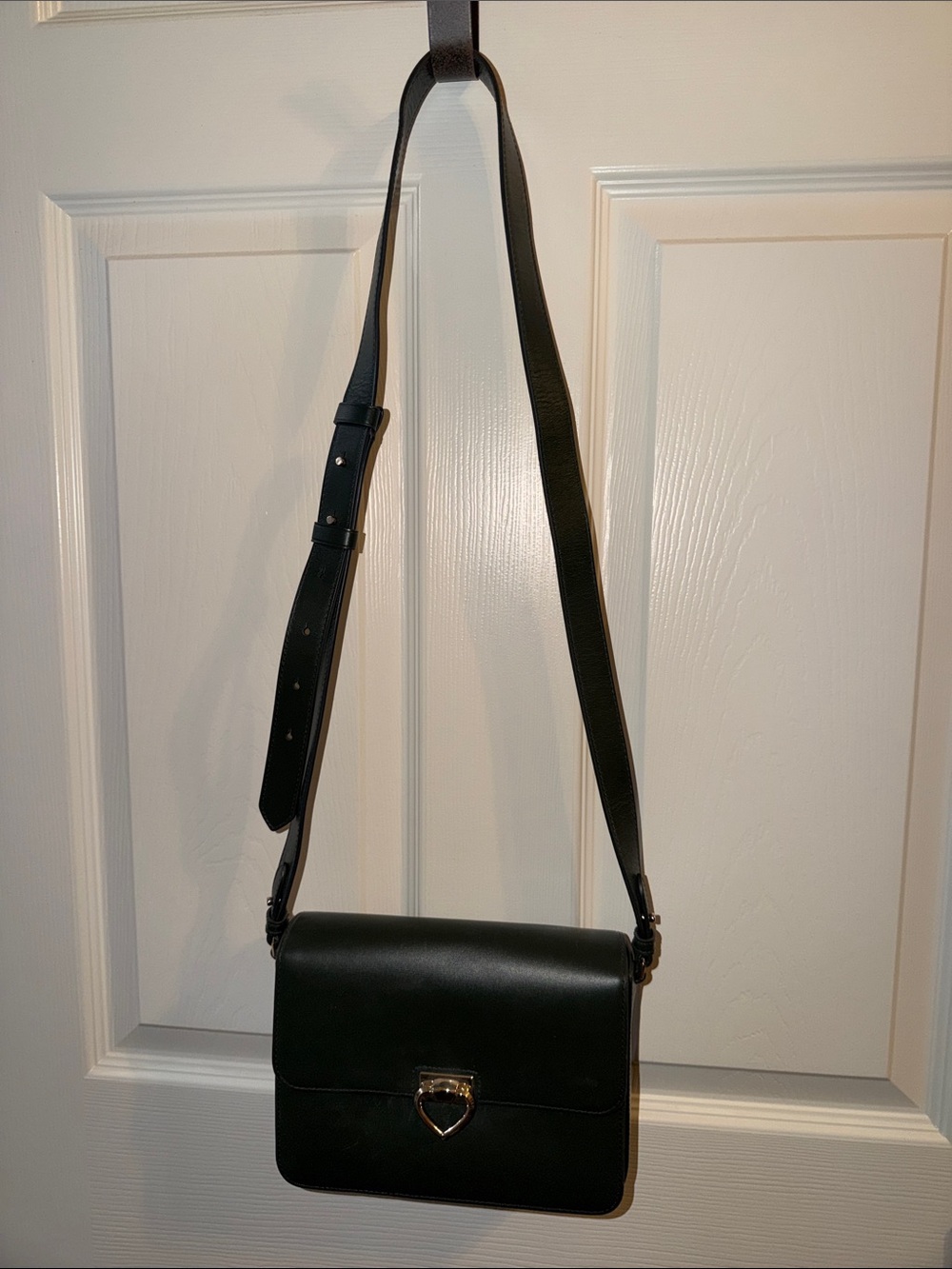 kate spade green Leather Crossbody with Heart-Shaped Gold Clasp